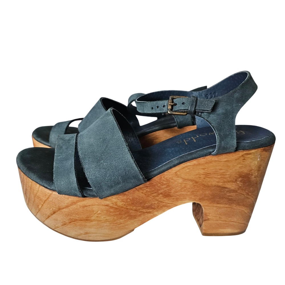 Five Worlds Cordani Chunky Leather Platform Sandals Navy Size 9M